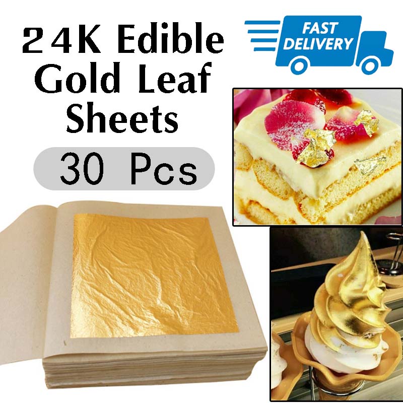 30pcs Pure 24K Edible Gold Leaf Sheets Cooking Framing Art Craft Decorating