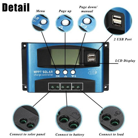 100A Solar Charge Controller Dual USB LCD Display 12V 24V Auto Solar Cell Panel Charger Regulator with Load