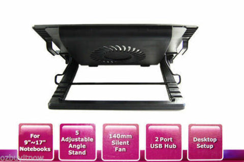 9"-17" Notebook Laptop Cooling Pad Cooler Fan Stand Adjustable w/ USB Hub Black