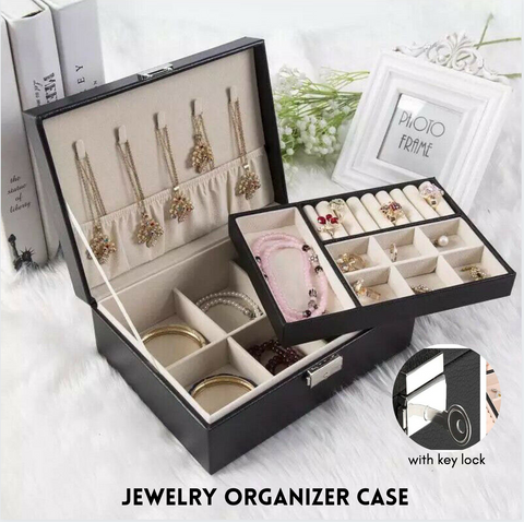 Leather Portable Travel Jewelry Box Organizer Rack Stand Ornaments Case Storage