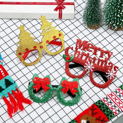 Christmas Glasses Frame Novelty Glasses Glitter Party Costume Eyeglasses for Christmas Decoration