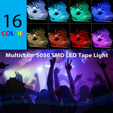 4Pcs 12LED RGB Car Interior 12V LED Strip Lights with Remote