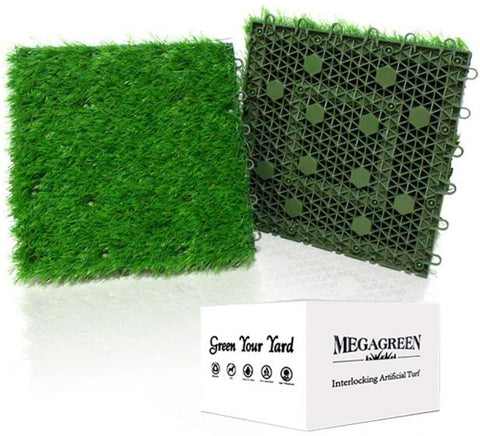 2 x Artificial Grass Turf Interlocking Grass Tiles Self-draining for Outdoor Patio, Balcony, Garden Indoor Flooring DÃ©cor