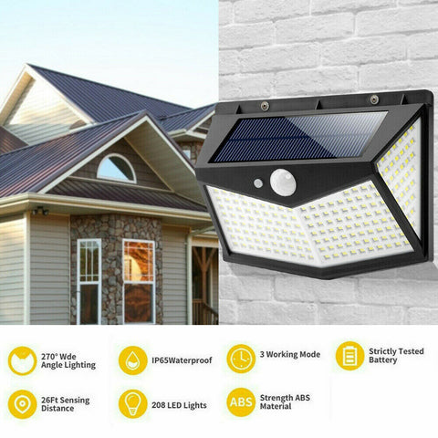 2 Units 212 LED Solar PIR Motion Sensor Light Garden Outdoor Security Wall Lights