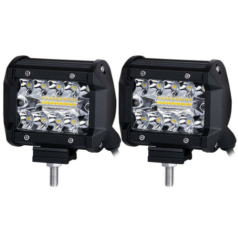 Pair 200W 4" inch Work Lights CREE Spot Flood LED Light Bar Reverse 4WD 12V 24V