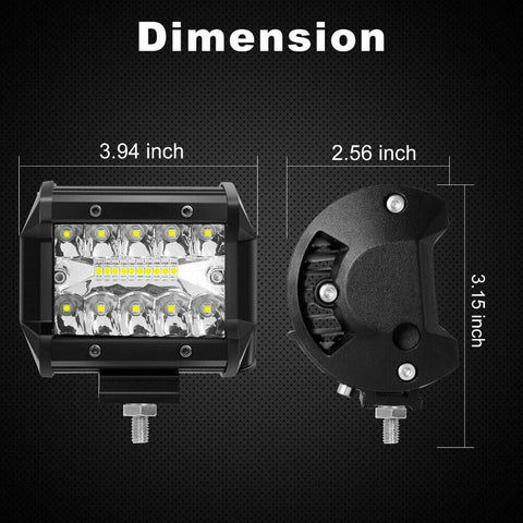 Pair 200W 4" inch Work Lights CREE Spot Flood LED Light Bar Reverse 4WD 12V 24V