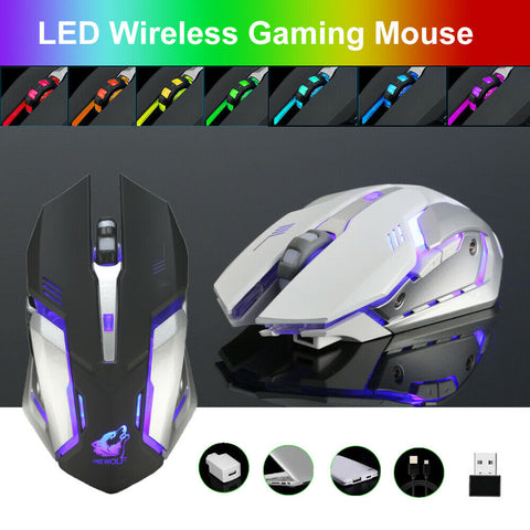 LED Wired Wireless Gaming Mouse USB Ergonomic Optical For PC Laptop Rechargeable