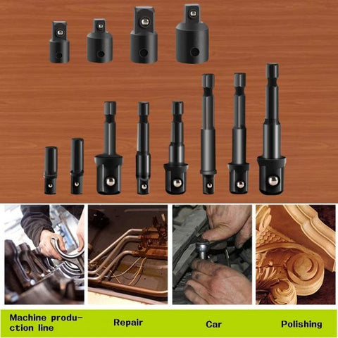 12Pcs Socket Adapte Bits Set Hex Drill Nut Driver Power Shank 1/4" 3/8" 1/2" Connecting Rod Head Extension Drill Bits Bar Wrench