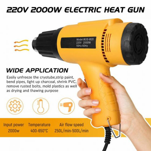 2000W Electric Heating Hot Air Heat Gun Tool 400-650â„ƒ Temperature with Nozzles