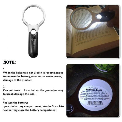 3 LED Light 45X Handheld Magnifier Reading Magnifying Glass Lens for Reading Small Prints, Coins, Map, Jewelry, Hobbies & Crafts