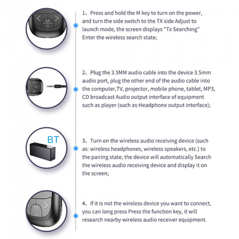 2 in 1 Bluetooth 5.0 Receiver Transmitter w/ LCD Screen 3.5mm AUX Audio Adapter