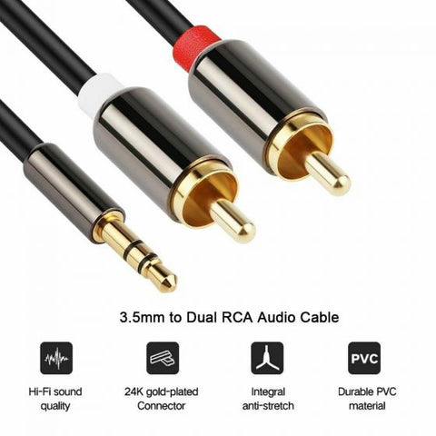 2 RCA to 3.5 mm AUX Audio Cable