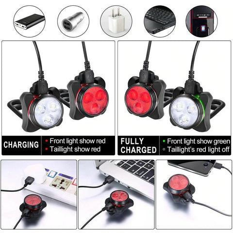 2pcs Waterproof Bicycle Bike Light Safety USB Rechargeable Front & Rear LED Lamp