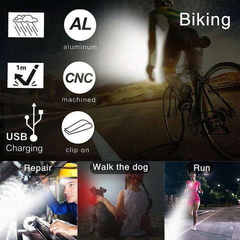 2pcs Waterproof Bicycle Bike Light Safety USB Rechargeable Front & Rear LED Lamp