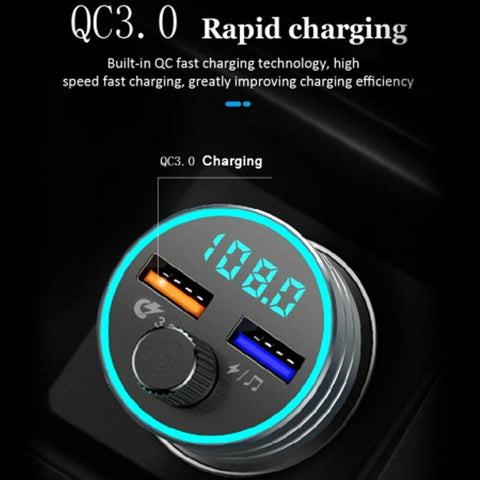 QC3.0 Fast Charging Bluetooth 5.0 Car Kit Wireless FM Transmitter Dual USB MP3