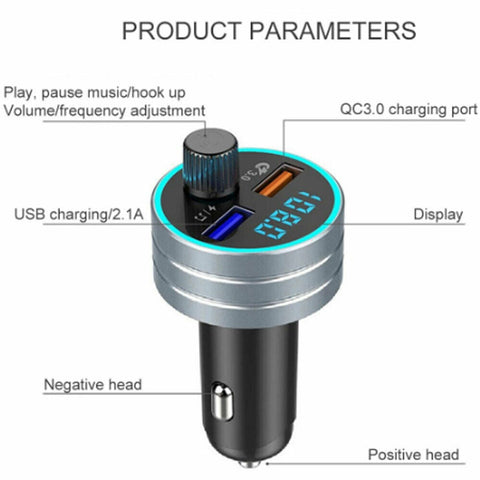 QC3.0 Fast Charging Bluetooth 5.0 Car Kit Wireless FM Transmitter Dual USB MP3