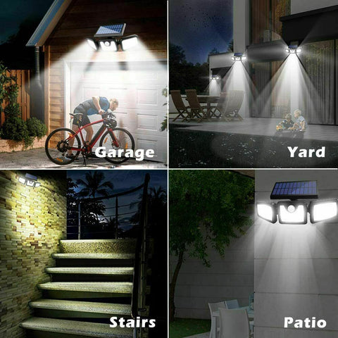 3 Head Solar Motion Sensor Light Outdoor Garden Wall Security Flood Lamp 70LEDs