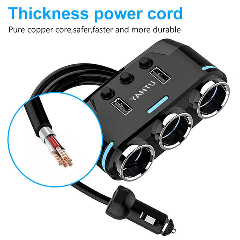 3 Way Dual USB LCD Car Charger Lighter Double Power Adapter Socket Splitter