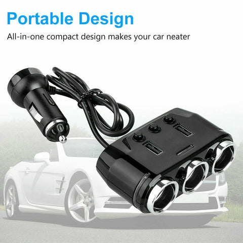 3 Way Dual USB LCD Car Charger Lighter Double Power Adapter Socket Splitter