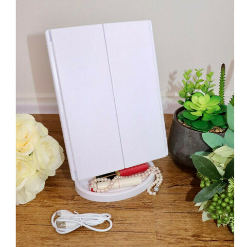 Makeup Mirror with Light Touch Screen Dimmable Lights up Vanity Cosmetic Trifold