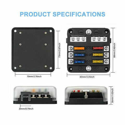 23PC 6 Way Blade Fuse Box Block Holder LED Indicator Light 12V/32V