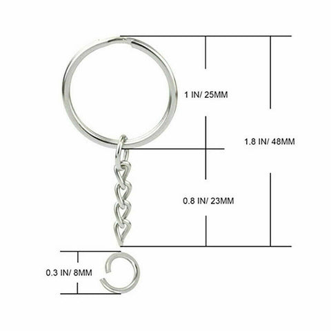 100x Split Metal Key Rings Keyring Blanks With Link Chains For DIY Craft