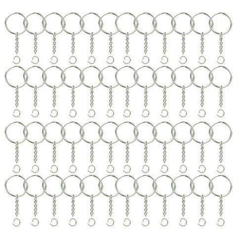 100x Split Metal Key Rings Keyring Blanks With Link Chains For DIY Craft