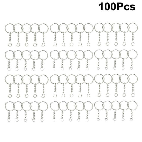 100x Split Metal Key Rings Keyring Blanks With Link Chains For DIY Craft