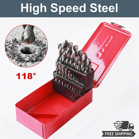 Traderight Drill Bits Set 25Pcs Metric Metal High Speed Steel Case 1-13mm Coated