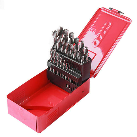 Traderight Drill Bits Set 25Pcs Metric Metal High Speed Steel Case 1-13mm Coated