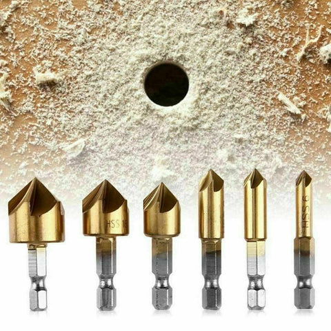 6Pcs Chamfer Countersink Deburring Drill Bit Crosshole Cutting Metal Tools