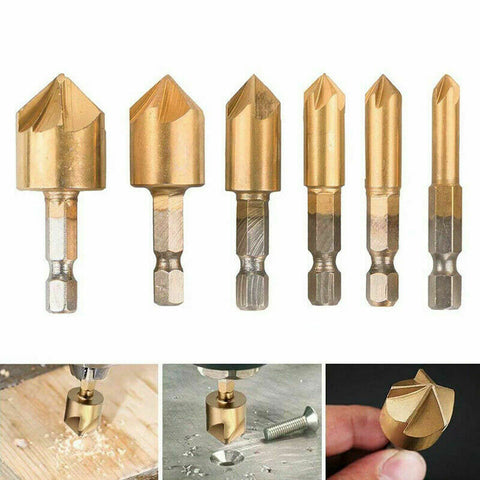 6Pcs Chamfer Countersink Deburring Drill Bit Crosshole Cutting Metal Tools