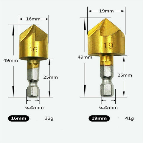 6Pcs Chamfer Countersink Deburring Drill Bit Crosshole Cutting Metal Tools