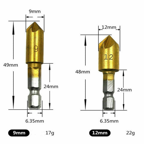 6Pcs Chamfer Countersink Deburring Drill Bit Crosshole Cutting Metal Tools