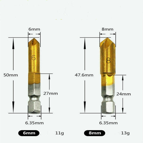 6Pcs Chamfer Countersink Deburring Drill Bit Crosshole Cutting Metal Tools