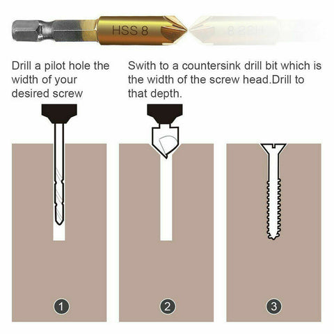 6Pcs Chamfer Countersink Deburring Drill Bit Crosshole Cutting Metal Tools