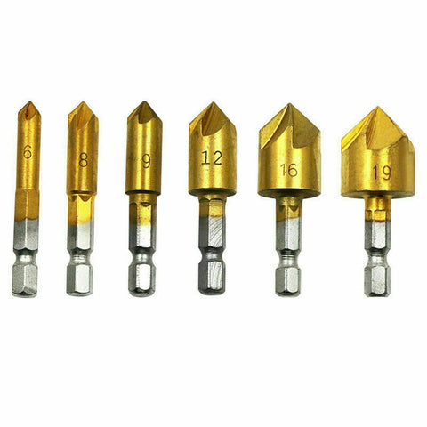 6Pcs Chamfer Countersink Deburring Drill Bit Crosshole Cutting Metal Tools