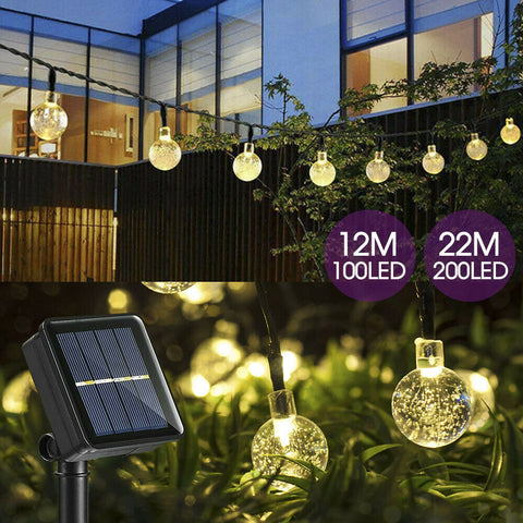 100/200LED Solar Globe String Lights Fairy Outdoor Festoon Party Garden Decor