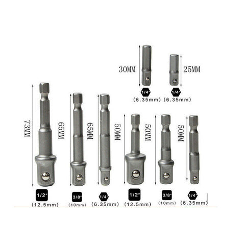 8PCS Drill Socket Adapter Set Impact Nut Driver Hex Extension Bit 1/4" 3/8" 1/2"