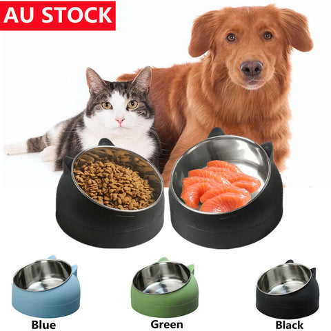 200ml Pet Cat Dog Bowl Stainless Steel Tilted Water Food Feeder No Slip Raised