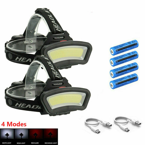 1/2X 1000000LM COB+LED Headlamp Headlight Torch USB Rechargeable Flashlight Work