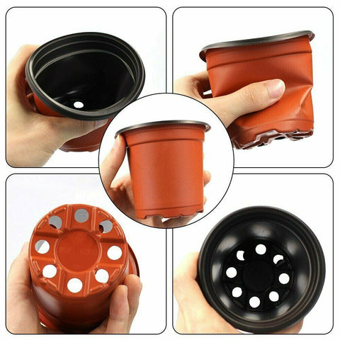 100 PCS Plastic Plant Flower Pots 8 sizes Nursery Seedlings Container Flowerpot