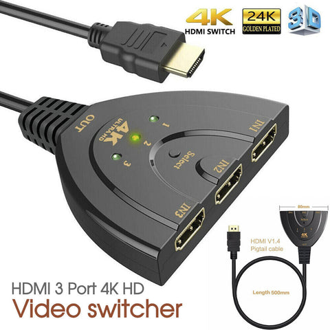 HDMI 4K Switch 3 In 1 out Switcher Selector Splitter Hub for 1080p HDTV