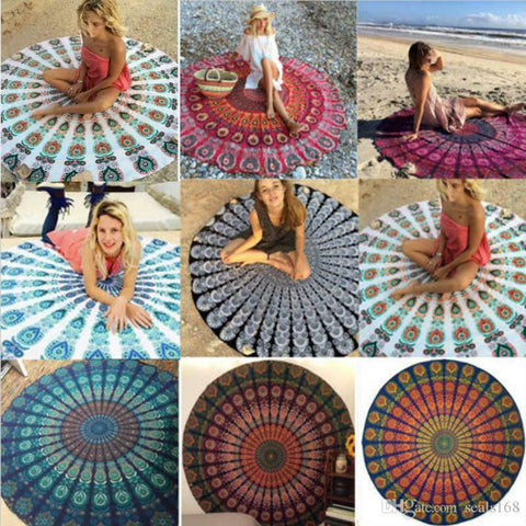 1 PC Mandala Tapestries Beach Picnic Quick Dry Round Towel Shawl Bohemian