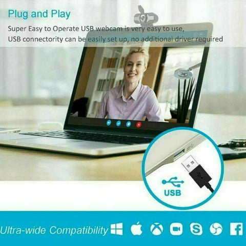 Webcam 1080P Full HD USB 2.0 For PC Desktop & Laptop Web Camera with Microphone