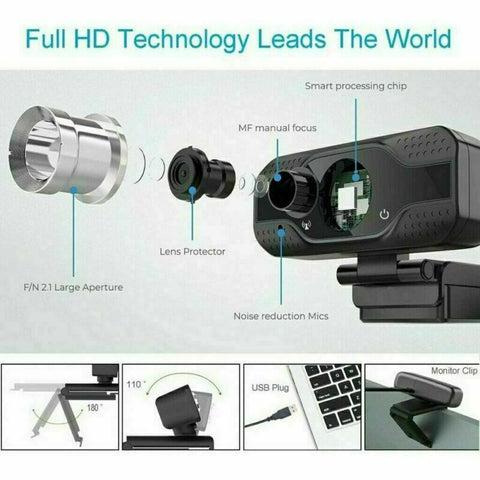 Webcam 1080P Full HD USB 2.0 For PC Desktop & Laptop Web Camera with Microphone