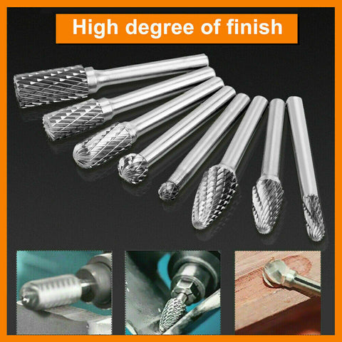 8Pcs 1/4" 6mm Shank Tungsten Carbide Rotary Burr Bur Die Grinder Carving Bits