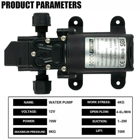 12V Water Pump 6Lpm 70W Self-Priming Caravan Camping Boat 130PSI