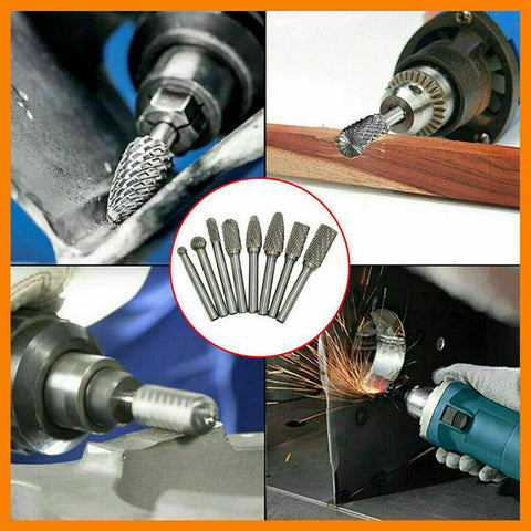 8Pcs 1/4" 6mm Shank Tungsten Carbide Rotary Burr Bur Die Grinder Carving Bits