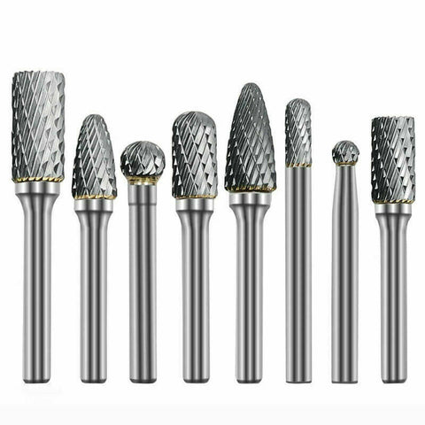 8Pcs 1/4" 6mm Shank Tungsten Carbide Rotary Burr Bur Die Grinder Carving Bits